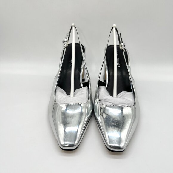 Marc Fisher Womens 9M Lethe Silver Mirror Slingback Heels Pumps Shoes - Picture 2 of 13